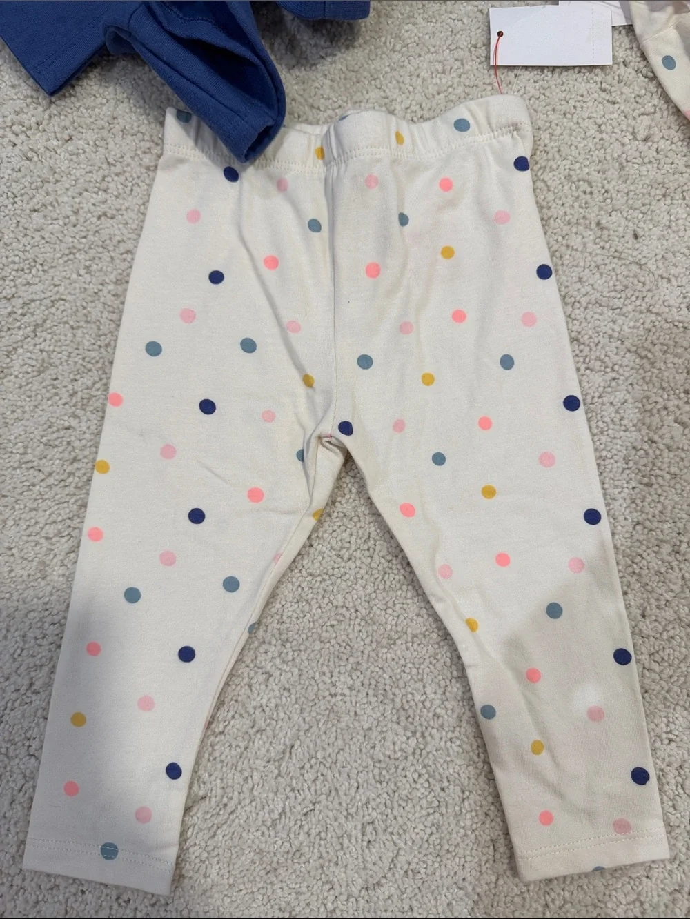 Cat and Jack Navy Peplum Top with Cream Polka Dot Leggings and Headband